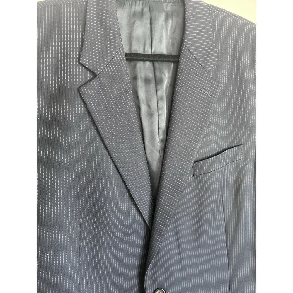 Lauren‎ Ralph Lauren 100% Wool Jacket Mens 48R Navy Pinstripe Blazer Sport Coat